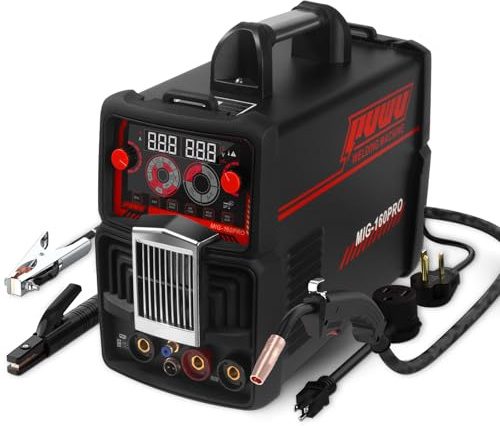 PUWU Saldatore MIG multiprocesso 160A, nucleo di flusso/gas MIG/Lift TIG/Stick Saldatore ad arco 4 in 1 con inverter IGBT display digitale LED, protezione termica, doppia tensione 110 V/220 V