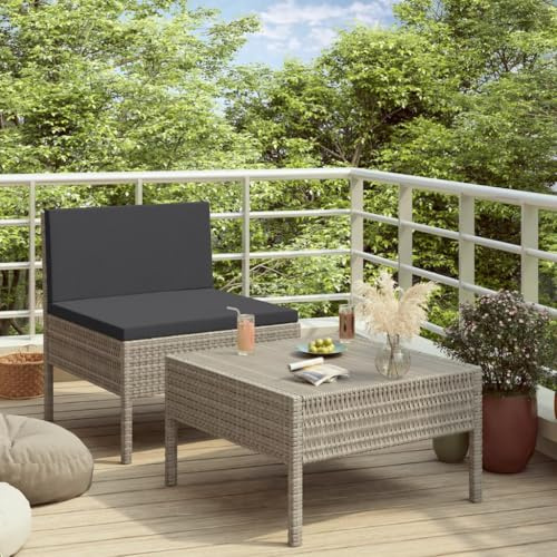 Qnhdfrt Garten Lounge Set Grau 2 Teile PE Rattan Sofa mit Beistelltisch und Polstern Wetterfest für Balkon Terrasse Garten
