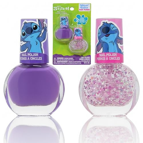 2PCs Disney Stitch Nail Polish Set for Girls - Non-Toxic Peel-Off Nail Paint 3.8ml/0.13OZ, Safe Water-Based Quick-Dry Nail Colors, Stitch Cosmetic Gift for Girls 3+