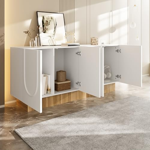 VIVCA Sideboard-Schrank 160×75×38cm mit 4 Türen, großem Stauraum und klarer U-Form-Struktur – Stilvolle Aufbewahrung für Wohnzimmer & Essbereich, praktische Mehrfachfächer für organisierte Ordnung
