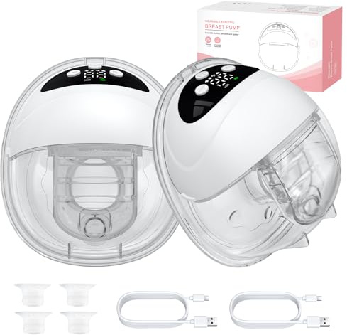 YGiTK Doppelmilchpumpe Elektrisch Freihändig Leise Abpumpen | 4 Modi & 12 Saugstufen, mit USB-Aufladung, 21mm/24mm/27mm Komfortabler Flansch für Büro Unterwegs Reisen (Weiß)