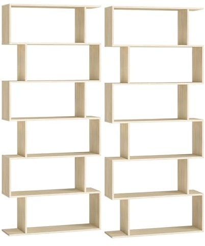 VASAGLE Bücherregal 2er Set, Regal mit 6 Ebenen, Standregal, Büroregal, freistehend, Dekoregal, zur Präsentation, modern, für Wohnzimmer, Schlafzimmer, Büro, naturbeige LBC061L01-2J