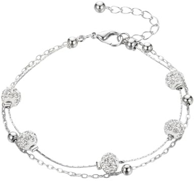 Karma NHBD430622 Fußkettchen Kristalle Silber od. Gold 21 cm modern filigrane Fusskette Fußschmuck Urlaub Strand Abendmode Accessoires Kristallfußkette (Silber)