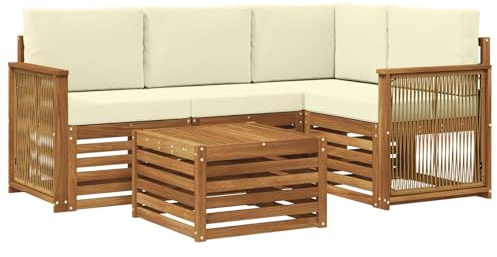 vidaXL Outdoor-Sofagarnitur 5 pcs Natur und Creme 59 x 59 x 37 cm, Moderner Garten-Sofaset, Coole Terrassenmöbel, zeitgemäße Lounge, modulares Design, Akazien-Elemente