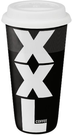Konitz 12-Ounce XXL Black Travel Mugs with Silicon Lid, Black/White, Set of 4