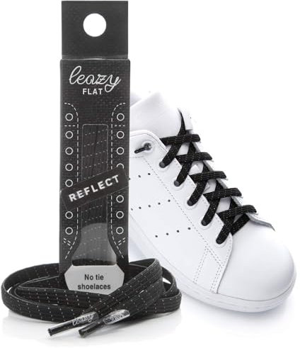 leazy flat Schnürsenkel, Schwarz reflect, S: Bis 4 Ösen pro Seite, 1 Paar