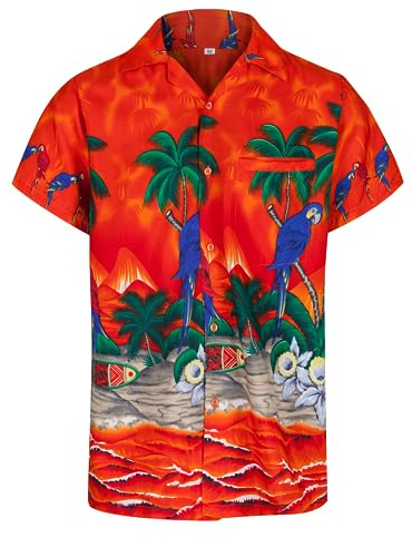 REDSTAR Hawaiian Shirts for Men a Short Sleeve Button Down Mens Hawaiian Shirt - Parrot and Palm Tree Beach Tropical - Mens Summer Hawaiian Fancy Dress