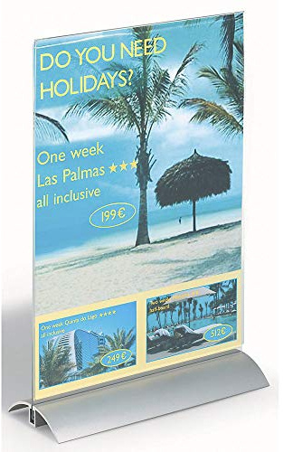 Durable Tischaufsteller, Acryl mit Aluminiumfuß - DIN A4, HxBxT 322 x 212 x 85 mm - VE 6 Stk - Namensschild Schild Tischschild Tischschilder