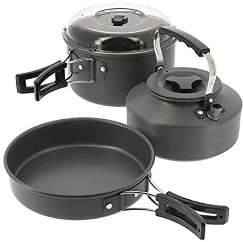 NGT FCC-SET-3PC Cooking Pan Kettle Set Pot With Lid Frying Pan Carp Fishing Camping Gunmetal, Standard