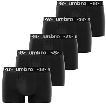 Umbro - Lot de 5 Boxers Coton Unis, Noir, XXL