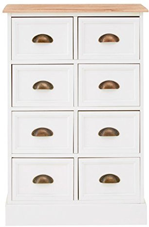 Premier Housewares Chest of 8 Drawers, Iron, MDF, Paulownia Wood, Plywood, White, One Size, 2405174