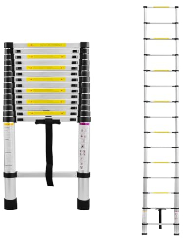 Aufun Telescopic ladder 4.4 m Extendable Aluminium Ladder Non-Slip ladder Extension ladder Rung ladder Sliding Step Ladder Multi-purpose ladder Telescopic design max. 150 kg load capacity