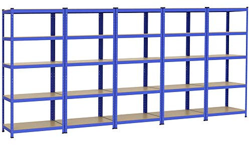 Yaheetech 5 x Étagères de rangement 180 x 90 x 45 cm Charge lourde 1325 kg Clipsable 5 Niveaux Système de stockage en acier MDF Garage Atelier