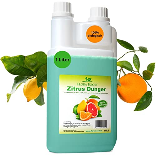 Konfitee Zitrus Dünger Flora Boost 1000ml I Für bis zu 200L Gießwasser I Für alle Zitrussorten I Flüssiger Blatt- & Wurzeldünger I 100% natürlicher Pflanzendünger I Für kräftiges Blattgrün