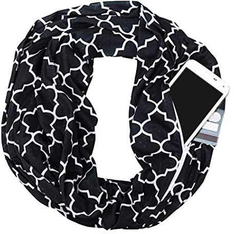iPobie Unisex Schal mit verstecktem Schal mit Hidden Zip Pocket Loop Scarf All Match Travel - Schwarz