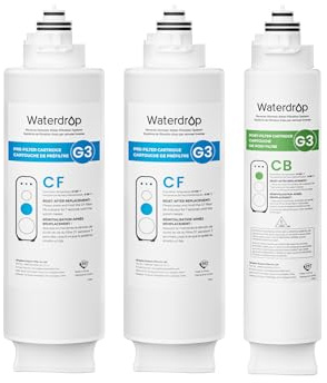 Waterdrop WD-G3-W Replacement Filter 1-Year Combo, Pack of 2 WD-G3-N1CF Filters and 1 WD-G3-N3CB Filter