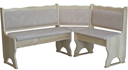 k koma Eckbank Unbehandelt mit Polsterung MASSIVHOLZ NEU - ÖKOLEDER BEIGE II (120 x 160)