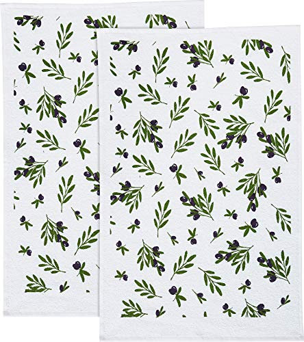 Erwin Müller Geschirrtuch Frottier, Küchentuch, Trockentuch im 2er-Pack mit Druckmotiv Oliven Größe 45x70 cm - strapazierfähig, saugstark, bügelfrei, 100% Baumwolle