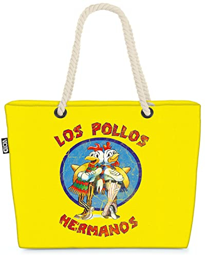 VOID XXL Strandtasche Los Pollos Shopper Tasche 58x38x16cm 23L Beach Bag Bad Walter Breacking Chicken, Kissen Farbe:Weiß