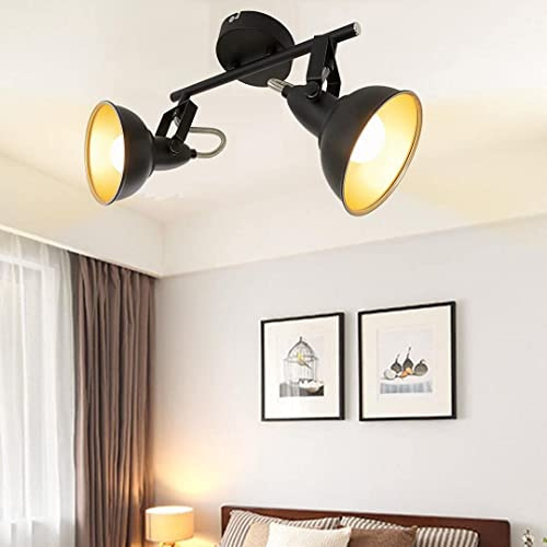Depuley Retro 2 Way Straight Ceiling Spotlight?Kitchen Lights Fitting with Rotatable Trumpet-Shaped Lampshade, Black-Gold Metal Iron Cover, Track Lighting for Livingroom Kitchen Bedroom (No Bulbs)