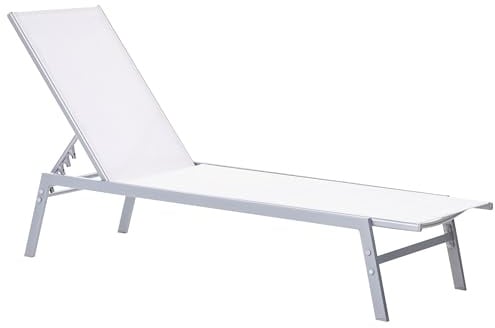 Beliani Gartenliege Sonnenliege 6-stufig Strandliege Liege Verstellbar Mesh Weiß Noli