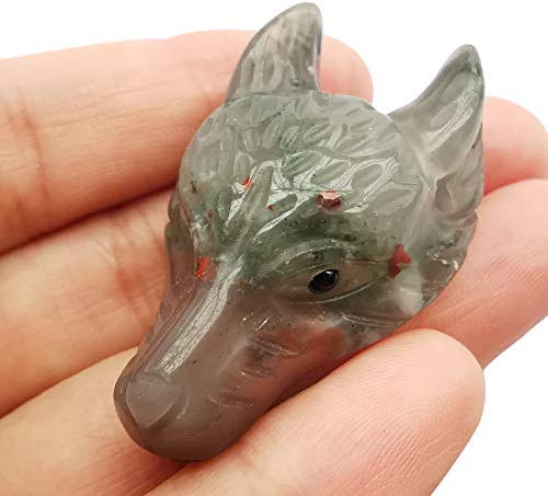 Lovionus89 Natürlich Afrika-Blutstein Wolf Kopf Stein Statue, Mini 40mm Tier Heilung Kristall Tasche Skulptur
