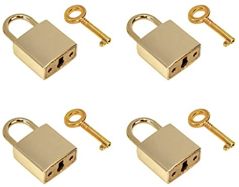Coshar Confezione da 4 mini lucchetti con chiave, stile vintage, stile antico, per portagioie, scatola portaoggetti, diario, colore oro
