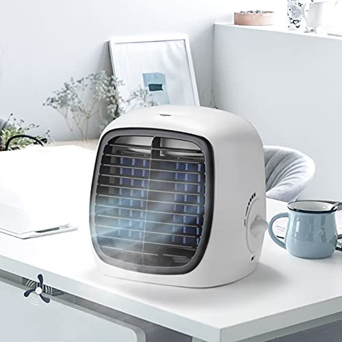 JUBANGLIAN Portable Personal Air Cooler, 2 in 1 USB 280ml Stepless Adjustment Evaporative Cooler for Office Home 35db Quiet Mini Air Conditioner Fan (White,21×17.5×18cm)
