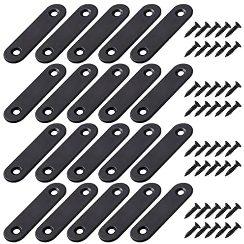 Winkelverbinder Flache Winkel Klammern Rechtwinkliges Edelstahl Ecke Klammer Möbel Flache Ecke Brackets mit Screws für Tabelle Stuhl Bücherregal 60*16mm Schwarz 20 Stücke