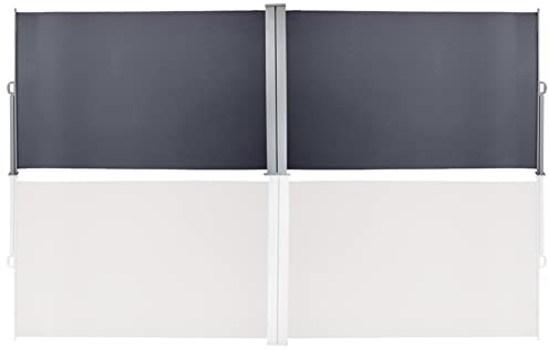 Randaco Doppelseitenmarkise 180 x 600 cm Grau Ausziehbar Sichtschutzmatte Markise Sonnenschutz Windschutz Sichtschutz Balkon Garten Terrasse Seitlicher Bildschirm Gartensichtschutz