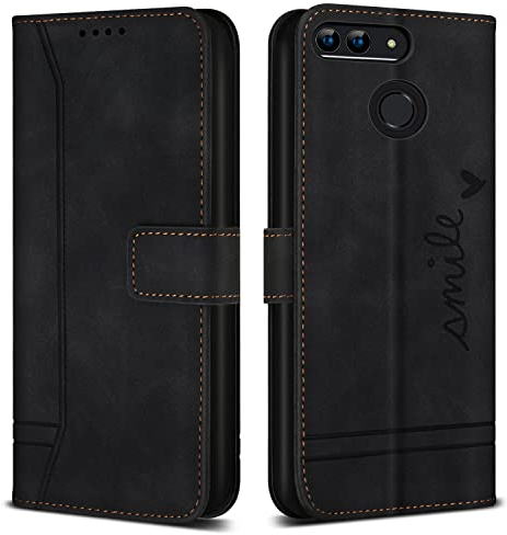 Bravoday Coque pour Huawei Honor 9 Lite/Huawei P Smart/Huawei Enjoy 7S, Etui Cuir avec Magnetique, Flip Pochette Housse pour Huawei Honor 9 Lite/Huawei P Smart Protection, Noir