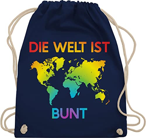 Shirtracer Turnbeutel Rucksack - LGBTQ Kleidung Pride Flag - Die Welt ist bunt – Regenbogen Farben - Unisize - Navy Blau - lgbtq-tasche lgbt bunte stoffrucksack lgbtq+ beutel csd stoffbeutel lesbian