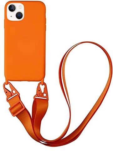 CQUUKOI for iPhone 13 Pro,Crossbody Phone Case with Lanyard Cute Soft Silicone Case with Adjustable Shoulder Strap Shockproof Protector for Women Girls Orange
