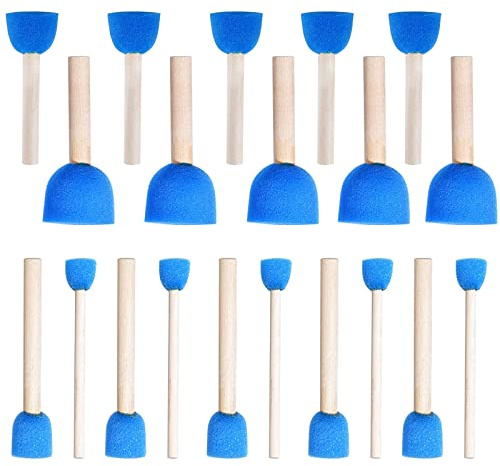 WAFJAMF 20 Pcs Round Sponge Paint Brush Set Wooden Handle Blue | Assorted size foam stipplers daubers for art stencilling, DIY crafting, pupil acrylic drawing