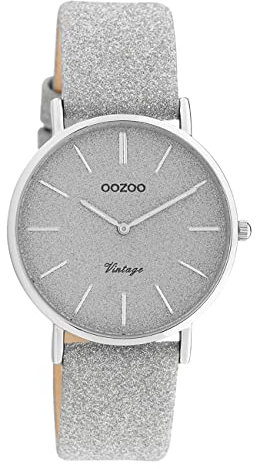 Oozoo Damen Armbanduhr Silber Analog C20200 Vintage Series Lederarmband UOC20200 Analoguhr