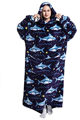 Verlängert Übergroße Hoodie Decke,Kuscheldecke mit Ärmeln und Taschen,Superweiche und Warme Flanell TV Decke mit Kapuze