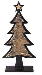 Tarrington House Weihnachtsbaum, Holz, 19 x 6 x 47 cm, mit Pailletten, schwarz/Gold
