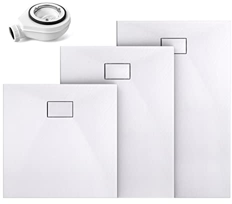 EMKE Duschwanne 120x90 cm Anti-Rutsch, Duschtasse 120x90 mit Siphon, SMC Duschwanne Flach Zuschneidbar mit Abdeckung und Ablaufgarnitur Duschwannen Weiß
