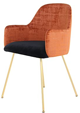 Qiyano Stuhl mit Armlehnen und Samt-Bezug zweifarbige Gestaltung modernes Design Elegante Beine aus Eisen gepolstert Wohnzimmer Esszimmer Esstisch Schreibtisch Büro Farbe: Terra/Braun/Schwarz
