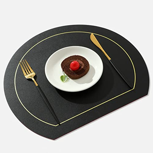 TONGDY Halbrunde Tischsets, waschbare Tischsets mit Hitzeflecken, ölbeständige Tischsets, leicht zu reinigen (Color : Black)