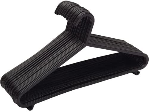 STRAAME Black Plastic Hangers with Hooks - Premium Adult Clothes Hangers - Thick, Strong & Space Saving - Pack of 25
