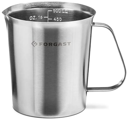 Forgast Jarra medidora | Capacidad 500 ml | Vaso medidor con asa | Jarra de Acero Inoxidable | Escala de mililitros medir líquidos e Ingredientes Sueltos