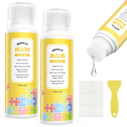 GHHKUD Puzzle Kleber mit Schwammkopf Applikator, Transparenter Puzzle Conserver um Puzzles zu Fixieren und Aufzuhängen, Puzzle Kleber Transparent Schnell Trocknend, Puzzle Zubehör-240ml