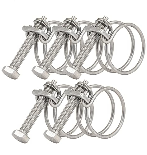 5 Pieces Double Wire Hose Clips, Adjustable 40mm-45mm Water Hose Clamps Stainless Steel Pipe Tube Clips, 11 Sizes Optional Double Wire Plumbing Screw Tight Fastener