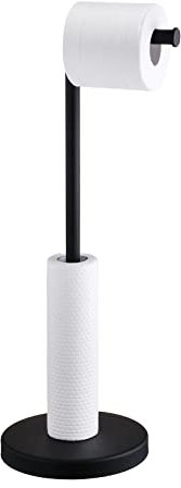 Black Toilet Roll Holder Stand, Free Standing Toilet Paper Holder with Storage Reserve, Bathroom Paper Roll Holder, Stainless Steel SHUNLI