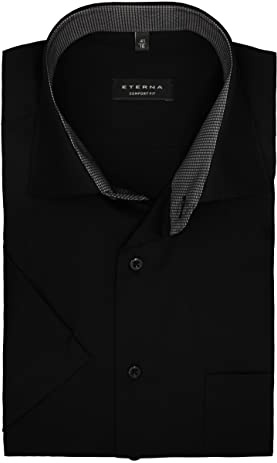 ETERNA Herren Businesshemd Kurzarm Comfort FIT | Uni schwarz | Kent Kragen Gr. 45