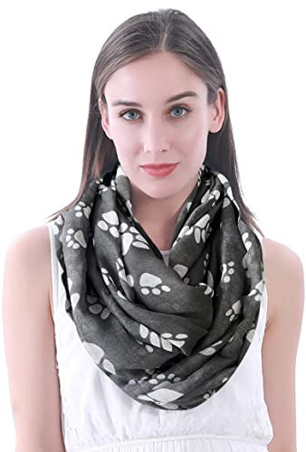 Lina & Lily Damen Loop Schal mit Pfoten-Print Hund Katze (Dunkelgrau)