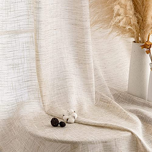 MIULEE Voile Tende Lino Tenda a Pannello Tende Per Interni Traslucido Tende Camera da Letto moderne per soggiorno Lino Trasparente per Porte Balcone Adatte 140x280 cm Naturale 2 Pannelli