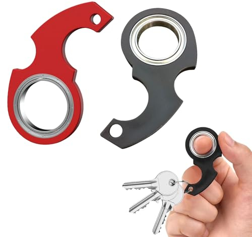 Spinner Spielzeug mit Schlüsselanhänger Spinner,Ringe Fidget 2 Stück Schlüsselanhänger Spinner Schlüssel Spinner Fidget Ring Spielzeug Fidget Schlüsselanhänger Key Flipping Toy for Teens(Schwarz und