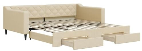 vidaXL Tagesbett, Sofabett Ausziehbar mit Schubladen, Gästebett Schlafsofa für Schlafzimmer Wohnzimmer, Sofa Ausziehbett, Creme 100x200cm Stoff